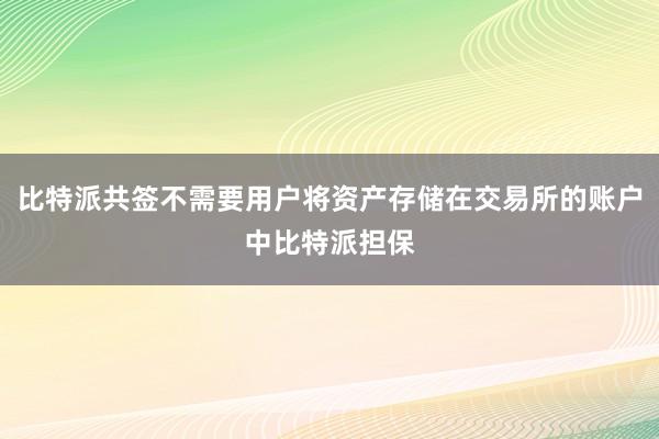 比特派共签不需要用户将资产存储在交易所的账户中比特派担保