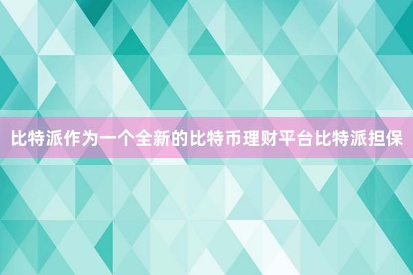 比特派作为一个全新的比特币理财平台比特派担保