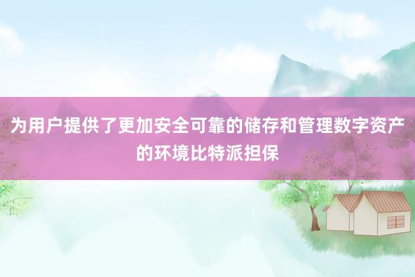 为用户提供了更加安全可靠的储存和管理数字资产的环境比特派担保